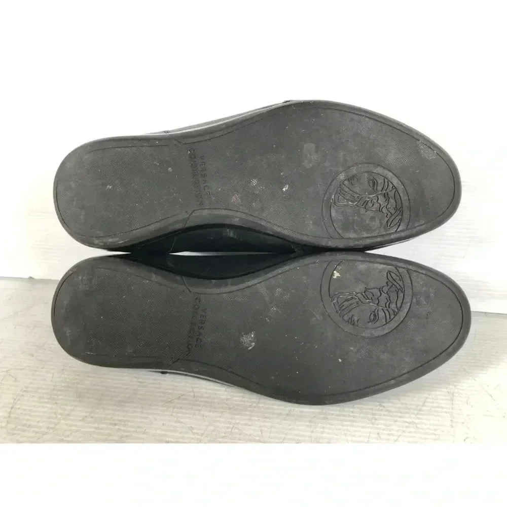 Versace Collection Mens Black Leather Lace Up Casual Sneaker Shoes Size 41